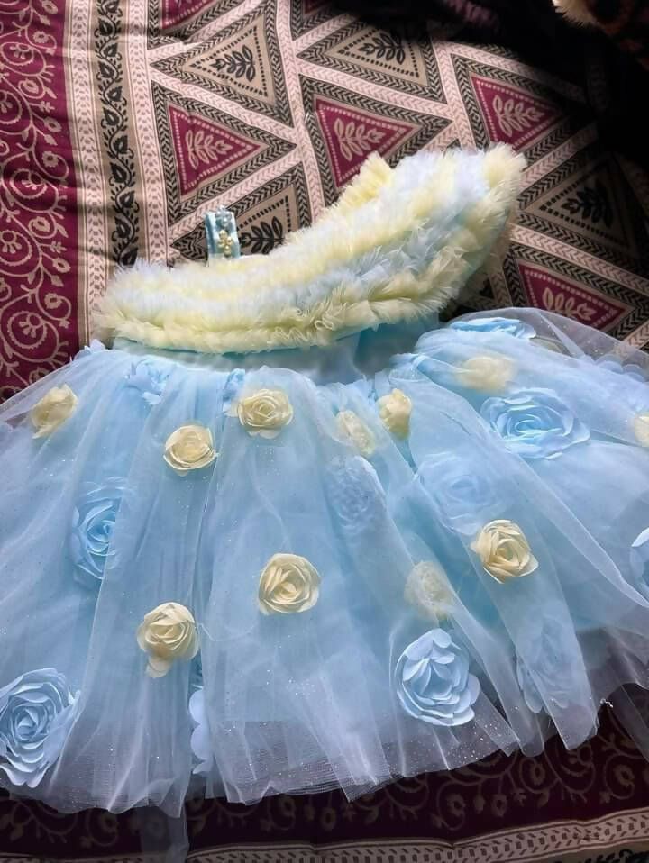 1st Birthday Dress/Frock for Baby Girl - Blue