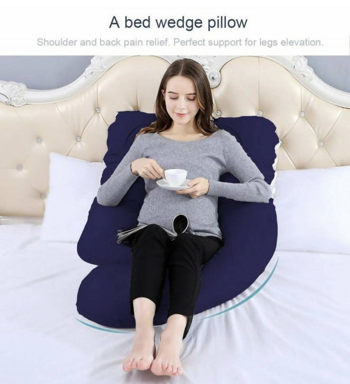 MOM'S MOON Upgrade Model Of Pregnancy Pillow Microfibre (Dark Blue) - PyaraBaby