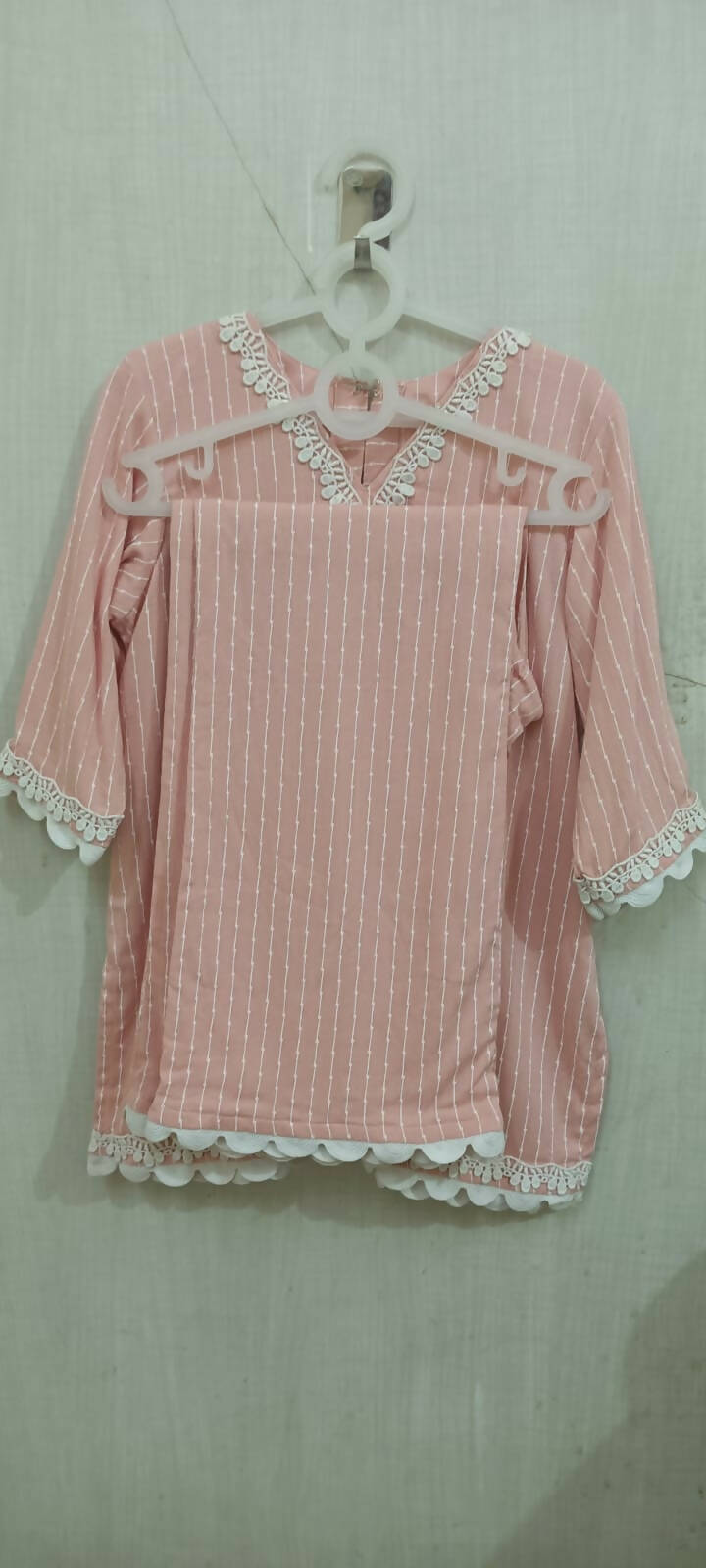 Beautiful Peach Color with White Color Stripes Cord Set for Baby Girl - PyaraBaby