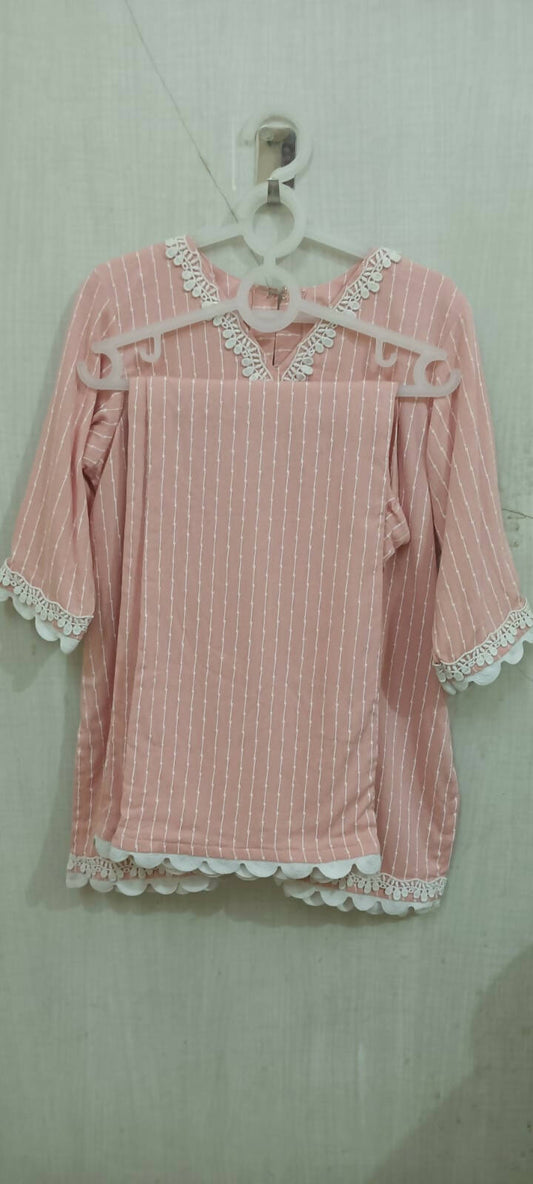 Beautiful Peach Color with White Color Stripes Cord Set for Baby Girl - PyaraBaby