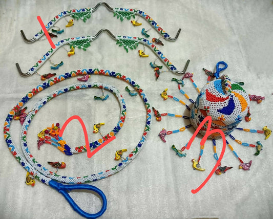 Beads and Woollen Work on Hangers for Baby Cradle/ Baby Jhula / Ghodiyu Full Set