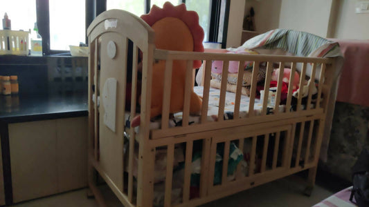 HUNY HUNY Crib 12 In 1 Rocking Cot - With Mattress and Bumper, Dimensions: 123×66×100 cm