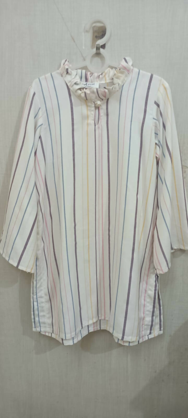 Beautiful White Color with Pink and Blue Stripes Cord Set for Baby Girl - PyaraBaby