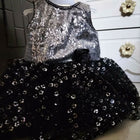 1st Birthday MUMKINS Party Wear Black and Shining Silver Frock/Dress for Baby Girl - PyaraBaby