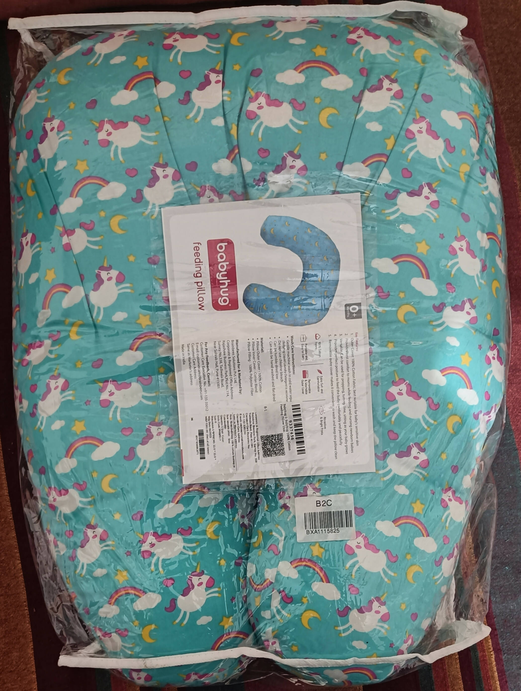 BABYHUG Feeding Pillow 100% Cotton Unicorn Print - Blue - PyaraBaby