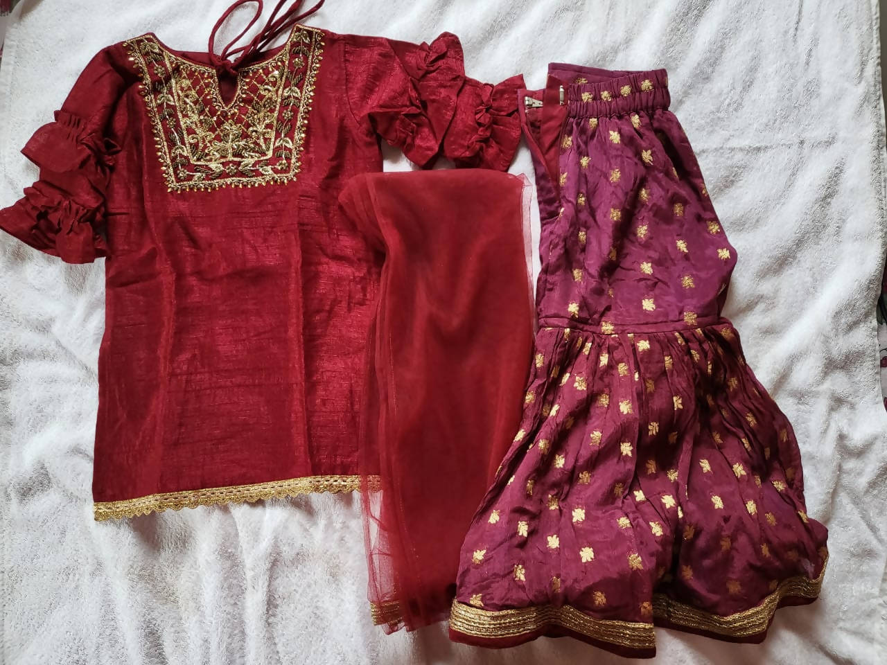 Handwork kurta with sharara and dupatta Set for baby girls