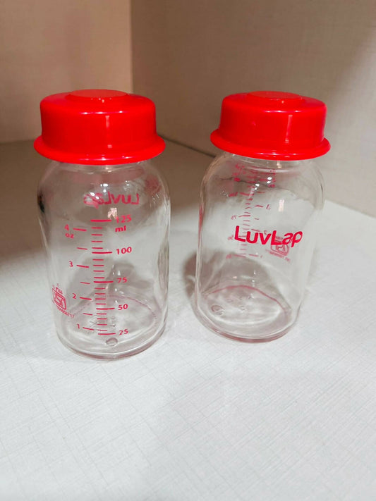 LUVLAP Glass Feeding Bottles - 125 ML (Combo of 2)