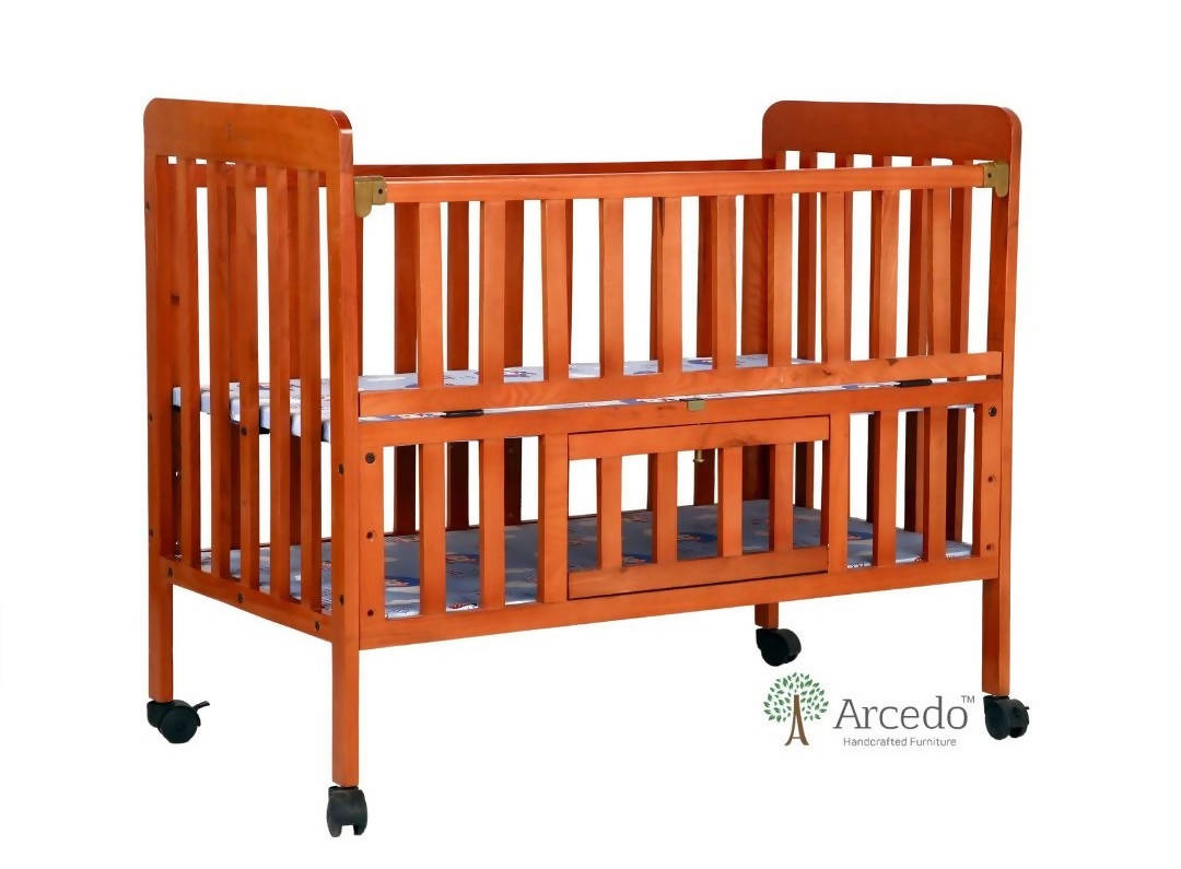 ARCEDO Florence Wooden Baby Cot With Mosquitoes net, Dimensions: H82.5×W59.6×L102.8 cm - PyaraBaby