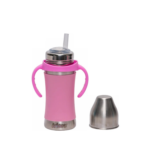 Soi Stainless Steel Straw pink Bottle with Sleeve- 250ml - PyaraBaby