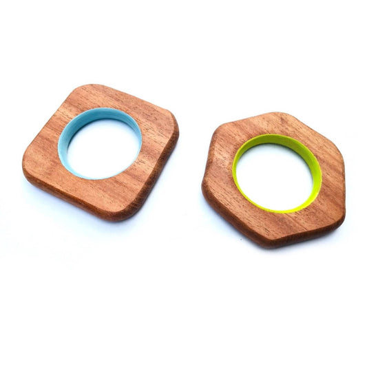 Explore shapes and soothe gums with Babycov's Cute Hexagon and Square Neem Wood Teethers - natural comfort for safe and playful chewing!