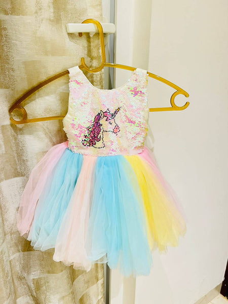1st Birthday Baby Girls Sequin Unicorn Dress Frock PyaraBaby