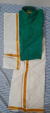 UTHAYAM Veshti and Green Shimmer Shirt, Mund - PyaraBaby