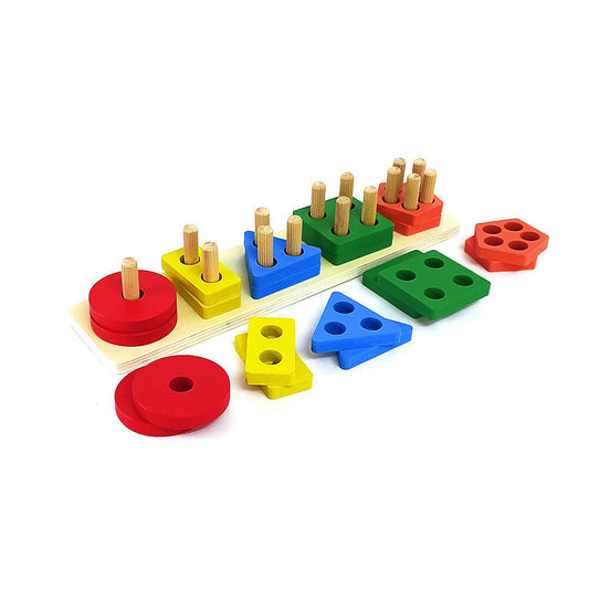 KUVA KUVA TOYS Wooden Sorting & Stacking Toy, Geometric Blocks Shape Sorter