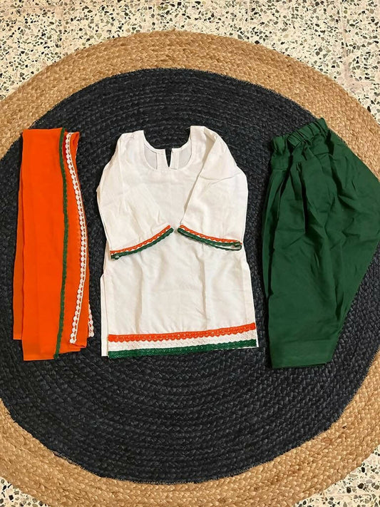Kurti, Pant and Dupatta Set for Girls in the National Flag- Tricolour independence day dress Colour