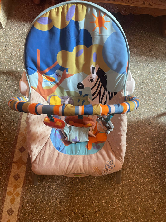 INFANTSO Baby Rocker Portable Including Free Mosquito Net & U Shape Pillow with Calming Vibrations & Musical Toy Blue