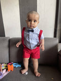 Blue shirt with bow tie and red dungaree - PyaraBaby