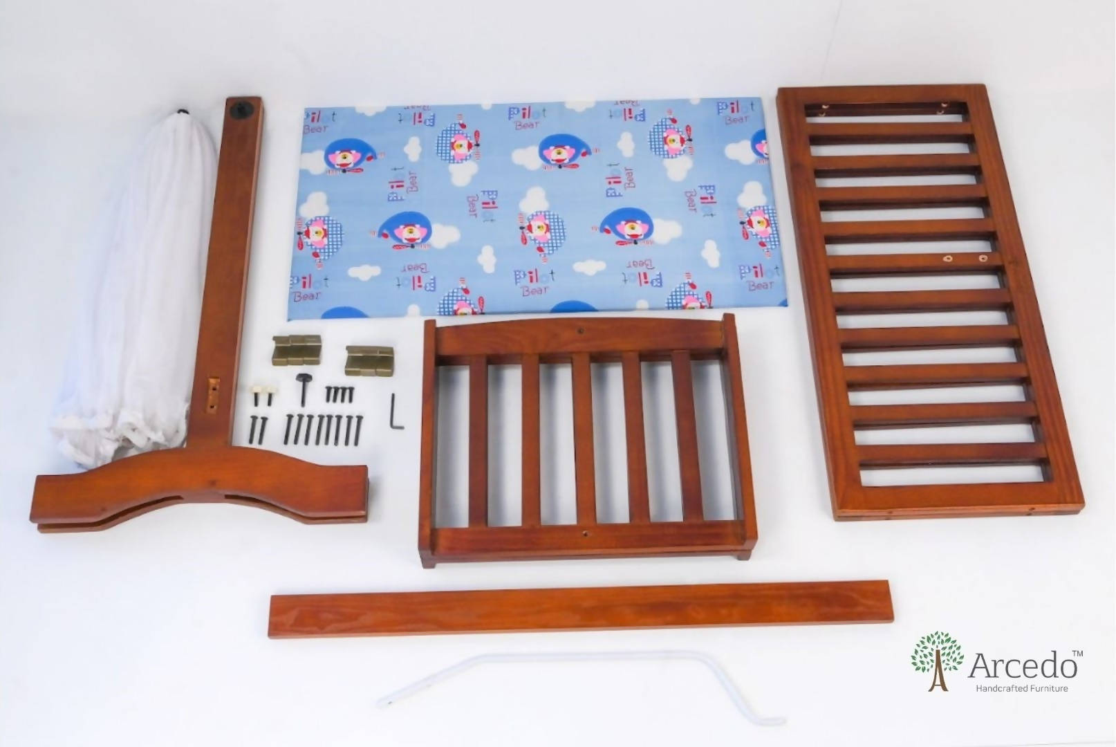 Clinton Baby Wooden Swing With Mosquito Net & Swing Stopper Knob Made With Non-Toxic Material, Dimensions- L 95.25 x B 50.8 x H 83.8 cm - PyaraBaby