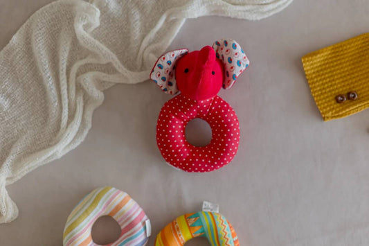 Elephant Face Rattle, baby sensory toy, soft rattle, handheld rattle - PyaraBaby