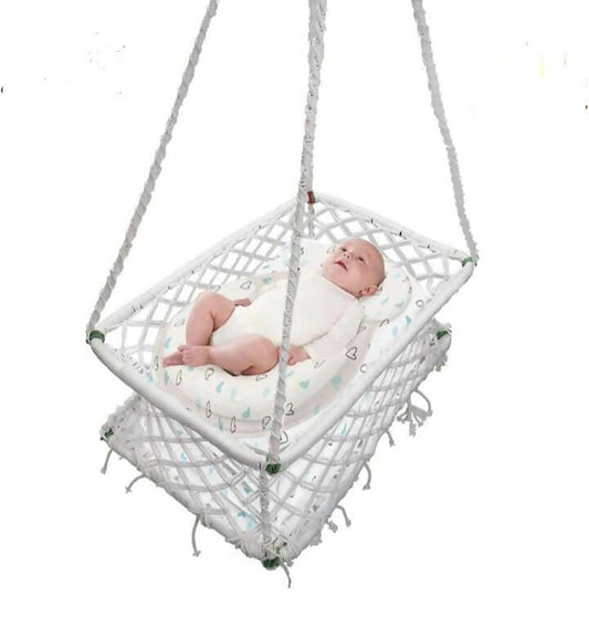 Cotton Newborn Baby Cradle Hanging Crib Hammock Swing Sleep Bed Cradle for Outdoor Indoor Use | Baby Palna/Baby Thottil/Newborn Baby Hanging Bed/Newborn Baby Swing 0 to 2 Years (White)