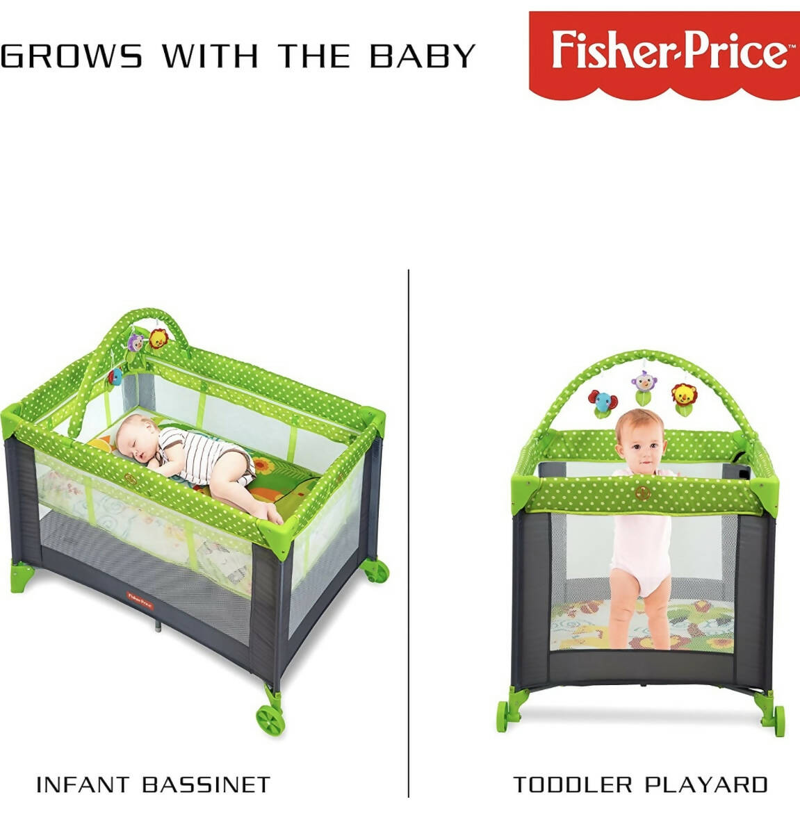 FISHER PRICE Portable Bed/Cot cum Playpen, Dimensions101L x 75W x 105H Cm