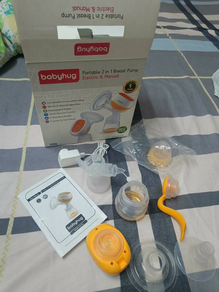 BABYHUG Portable 2 In 1 Breast Pump (Electric and Manual) - Combo Of 2