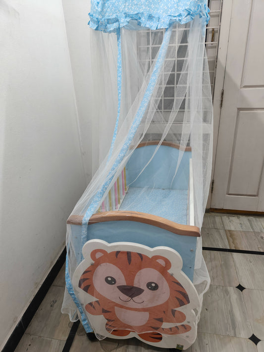 BABYHUG Tiger Cub Wooden Cradle with Wheels & Drawers - PyaraBaby