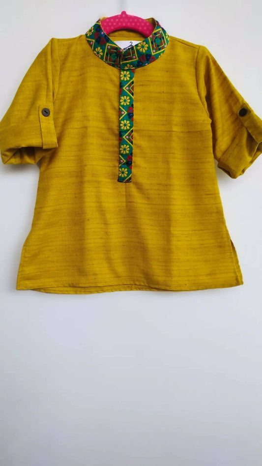 Linen Kurta With Embroidery Neckline - New - PyaraBaby