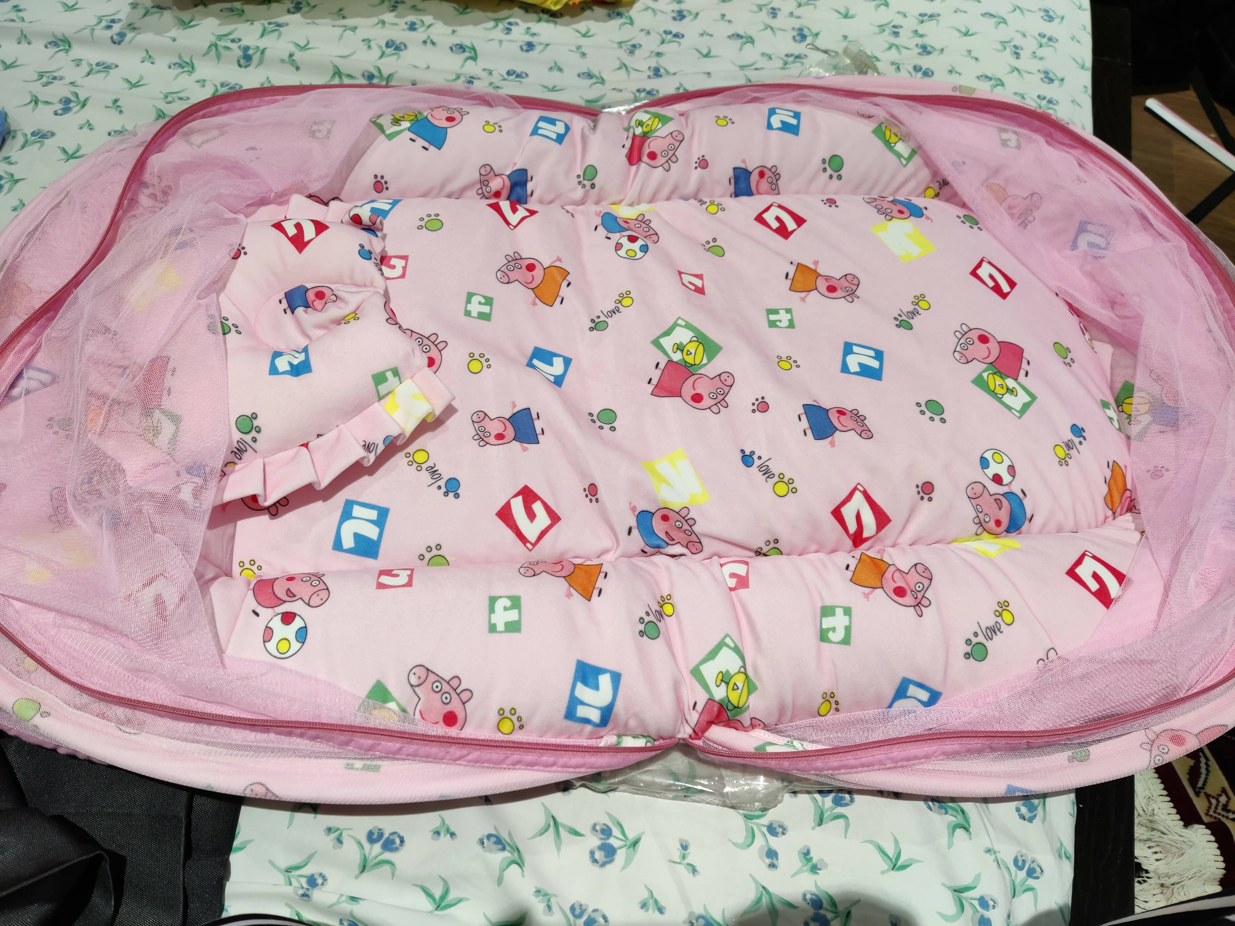 Baby bed / Mattress with mosquitoes net & pillows - Combo of 2 - PyaraBaby
