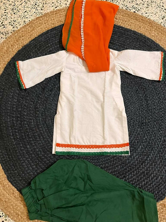 Kurti, Pant and Dupatta Set for Girls in the National Flag- Tricolour independence day dress Colour