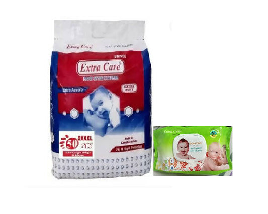 EXTRACARE Baby Pant Diaper 4XL size (50 Piece) + Baby Wipes (80 piece)(Combo of 2) - PyaraBaby