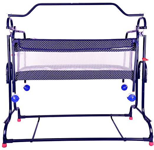 Mothertouch High Compact Cradle/crib/ jhula (Navy Blue Polka Dot)