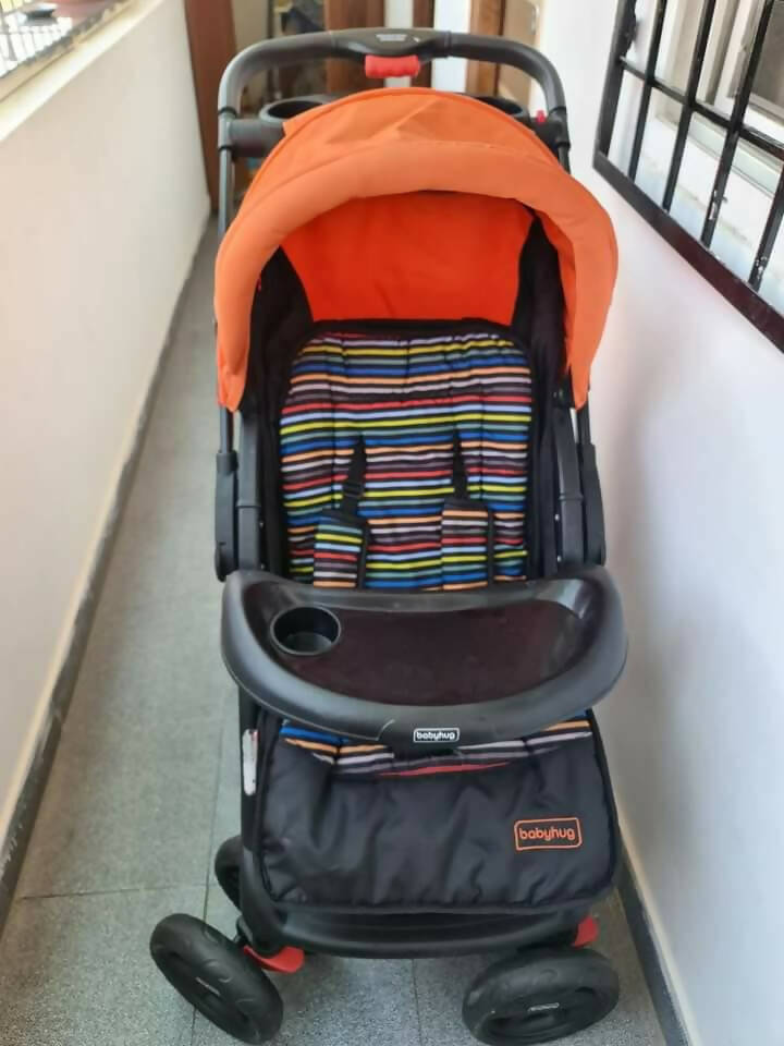 BABYHUG Wander Buddy Stroller/Pram With Rear Parent Utility Box With Cup Holder- Orange