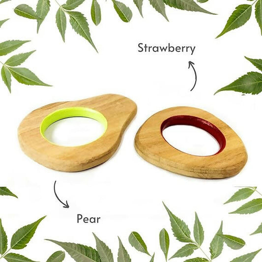 Soothe your baby's teething pain with Babycov's Colorful Neem Wood Teethers - adorable fruit shapes for natural relief!