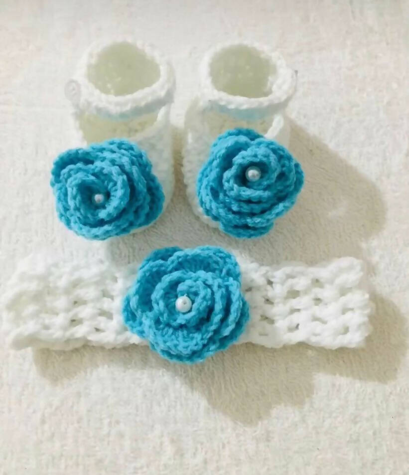 Handmade Customized Crochet Shoes and Hairband for Baby
