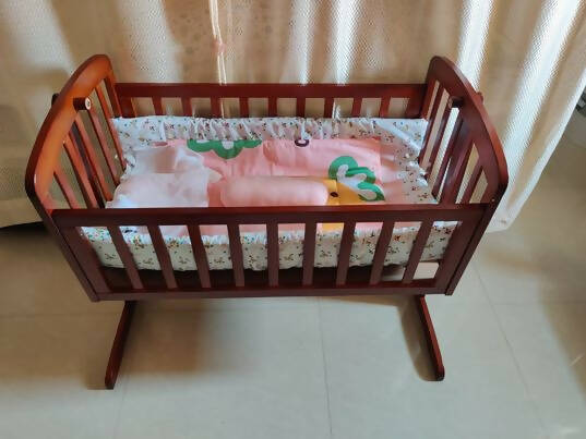 BABYHUG Joy Cradle with Mosquito Net (Walnut Colour), Dimensions - 98L x 57.5W x 81H cm