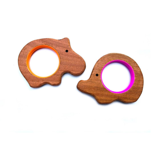 Soothe teething pains with Babycov's Cute Hippo and Elephant Neem Wood Teethers - natural comfort for safe and playful chewing!