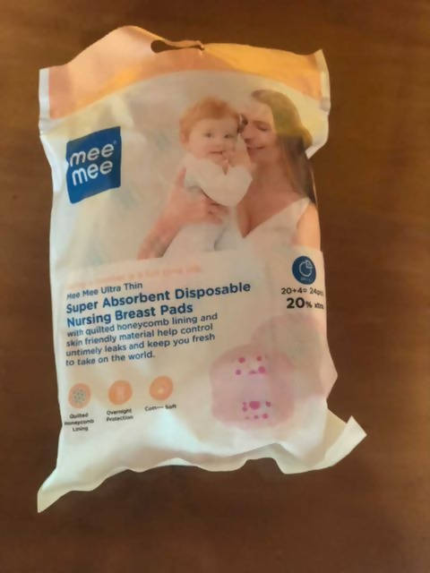 Mee Mee Ultra Thin Super Absorbent Disposable Nursing Breast Pads 20+4 Pads free (24 Pads) - PyaraBaby