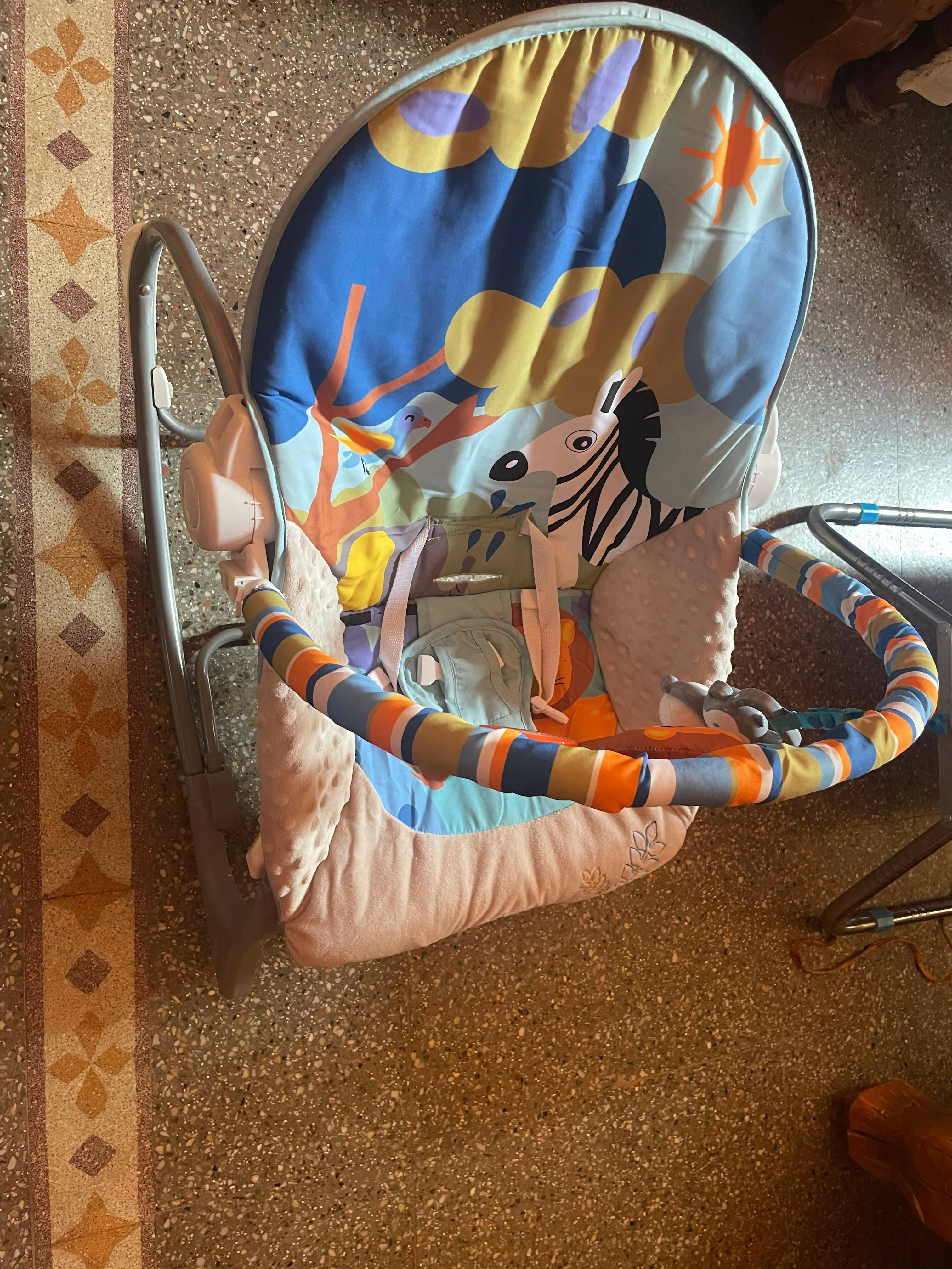 INFANTSO Baby Rocker Portable Including Free Mosquito Net & U Shape Pillow with Calming Vibrations & Musical Toy Blue - PyaraBaby