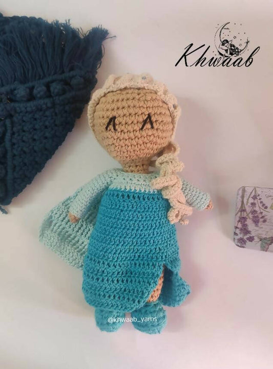 Crochet Elsa Doll made in Soft cotton yarn