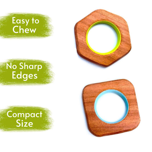 Explore shapes and soothe gums with Babycov's Cute Hexagon and Square Neem Wood Teethers - natural comfort for safe and playful chewing!