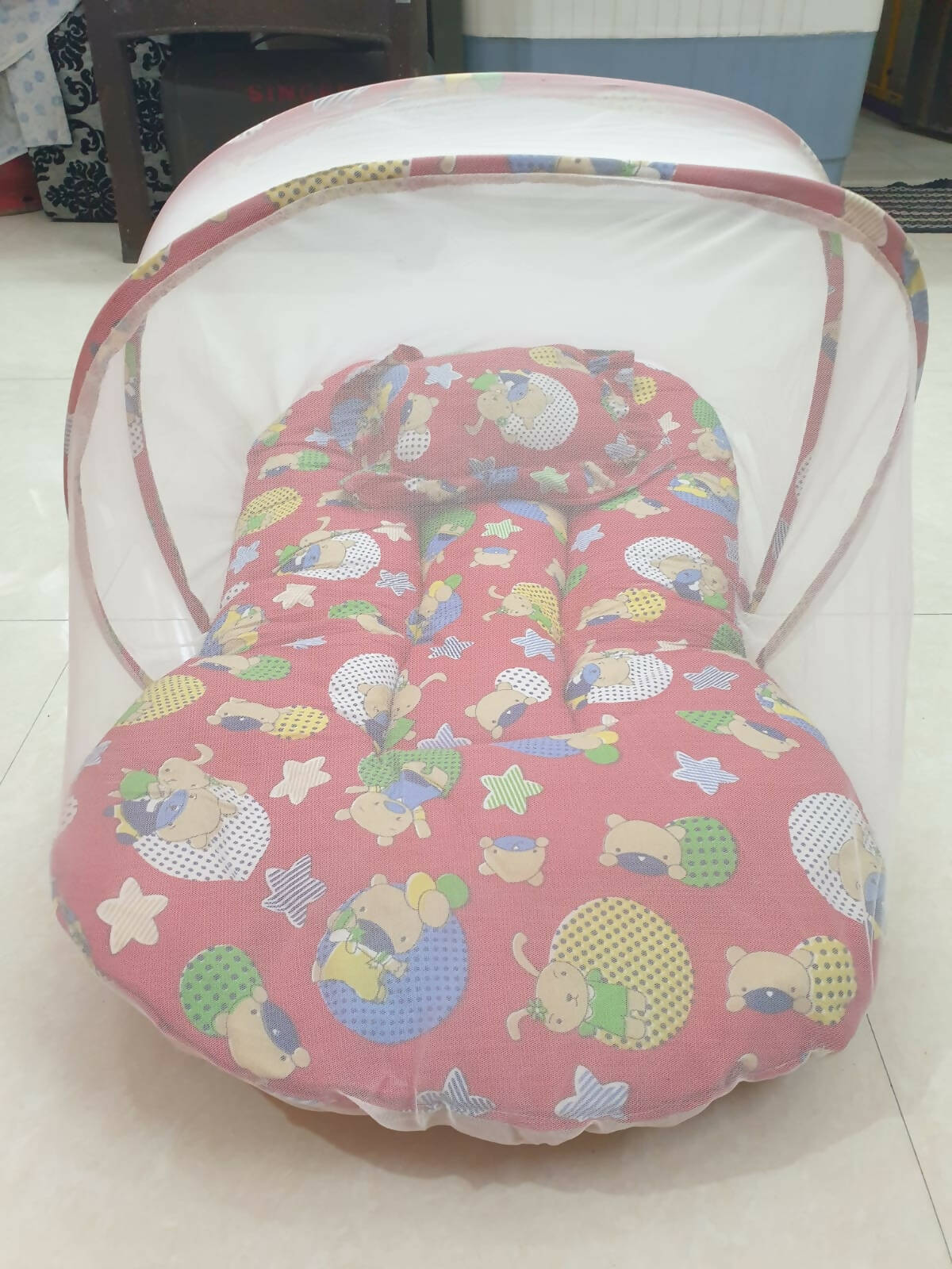 Baby Bed with Thick Mattress, Mosquito Net with Zip Closure & Neck Pillow, 78x45x40cm Size - PyaraBaby