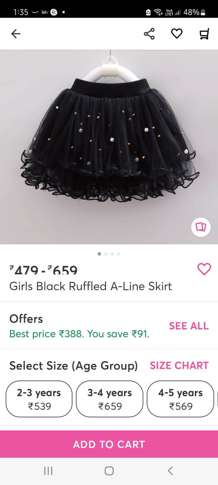 HOPSCOTCH Black Ruffled A line Skirt - New