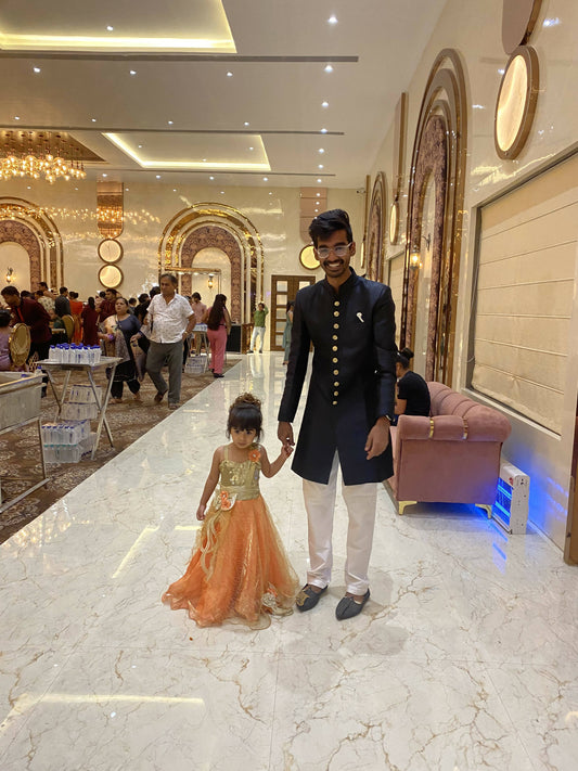 Golden Orange Stylish party dress for baby girl - PyaraBaby