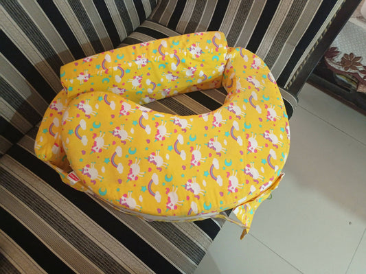 BABYHUG Cotton Feeding Pillow With belt Unicorn Print- Yellow
