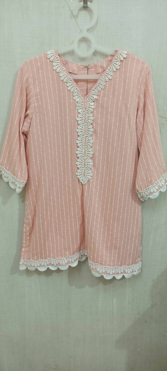 Beautiful Peach Color with White Color Stripes Cord Set for Baby Girl - PyaraBaby