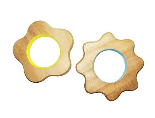 Naturally soothe your baby's teething with Babycov's Cute Flower Shape Neem Wood Teethers - organic goodness for safe and enjoyable chewing!