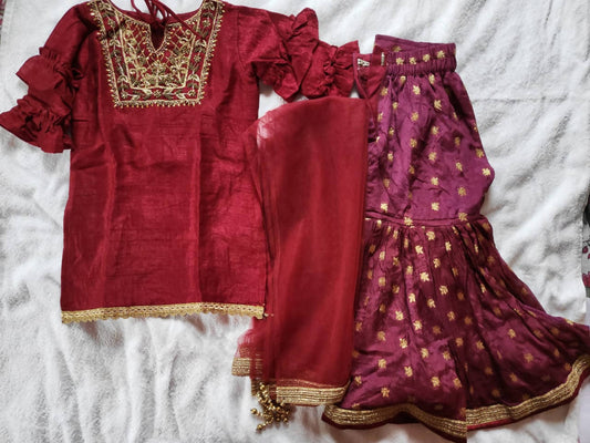 Handwork kurta with sharara and dupatta Set for baby girls - PyaraBaby