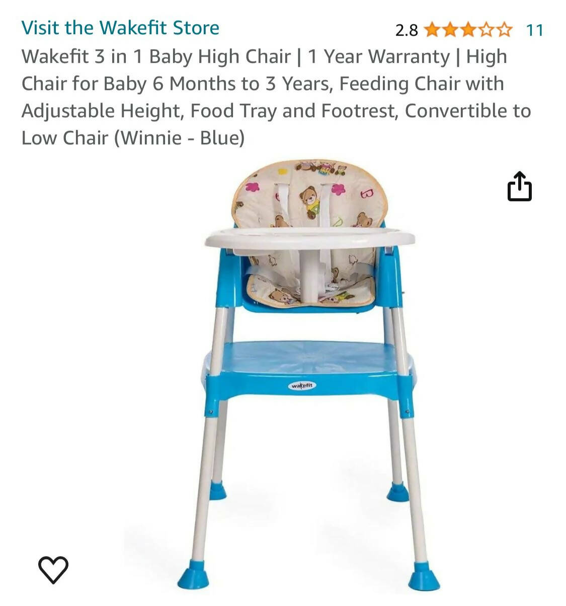 Transform mealtimes with the versatile WAKEFIT 3-in-1 High Chair Meal Chair Table - safety, comfort, and convenience in one!