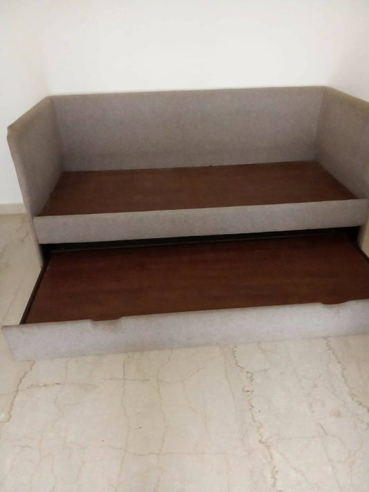 Beige Bed with Pull Out to be Picked up from BKC, Dimensions:185 Width×83 Height×82Depth cm