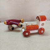 Wooden Train Engine and Aeroplane Push/Pull Toy Combo for 12+ Months Kids, Preschool Toys - Multicolor
